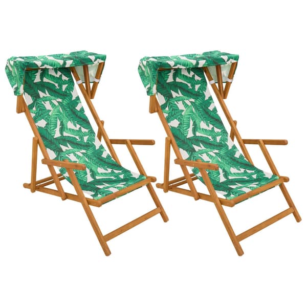 Deck Chair 2 st 3 Position Massiv Eukalyptus Trä Bladmönster