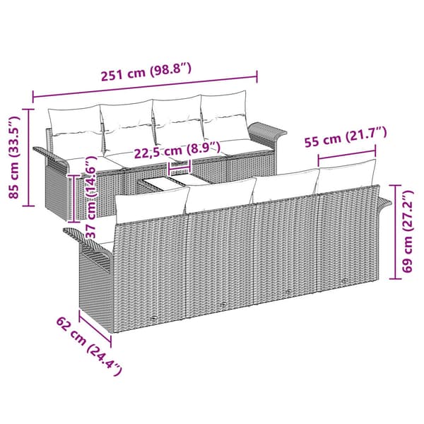 Trädgårdsoffset 9 pcs Svart Poly rattan