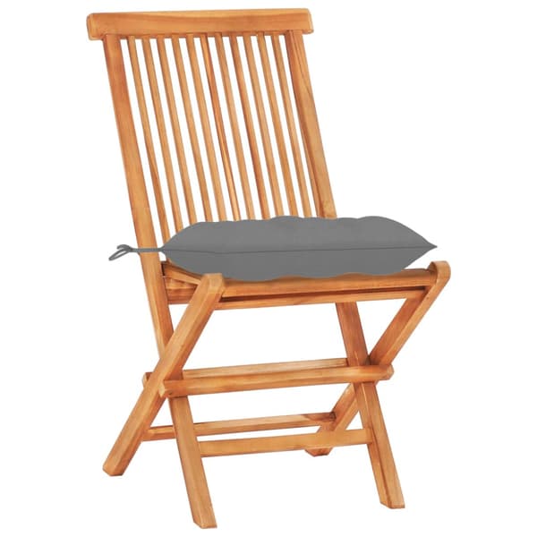 Caféset 3 delar med gråa dynor massiv teak