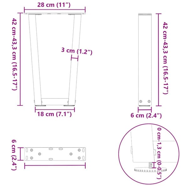 Soffbordsben V-formade 2 st naturstål 28x(42-43,3) cm stål