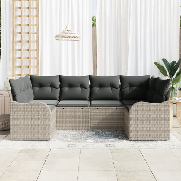 Trädgårdsoffset med kudde 6 pcs Ljusgrå Poly rattan