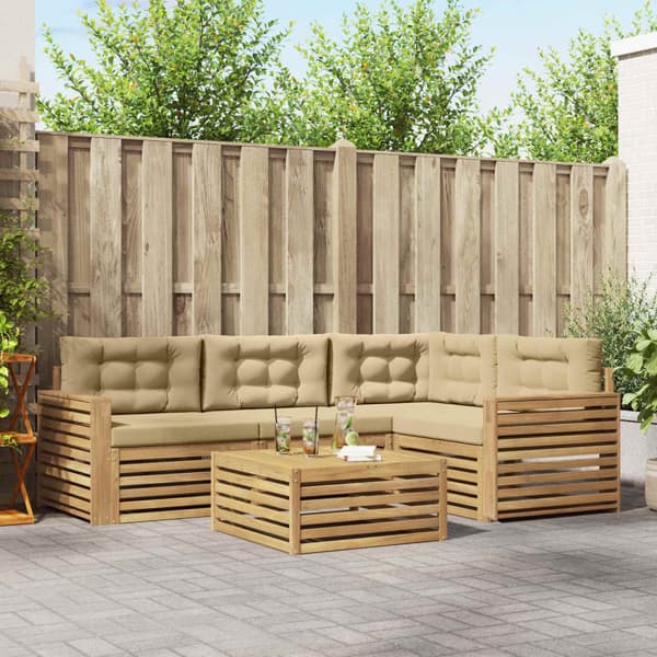 Utomhussoffset 5 pcs Vit och Beige 79 x 79 x 37 cm Polyester