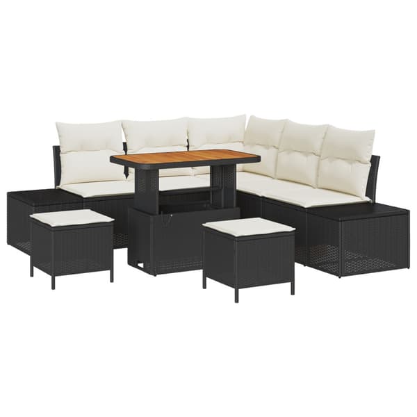 Trädgårdsoffset med kudde med lagring 8 pcs Svart Poly rattan
