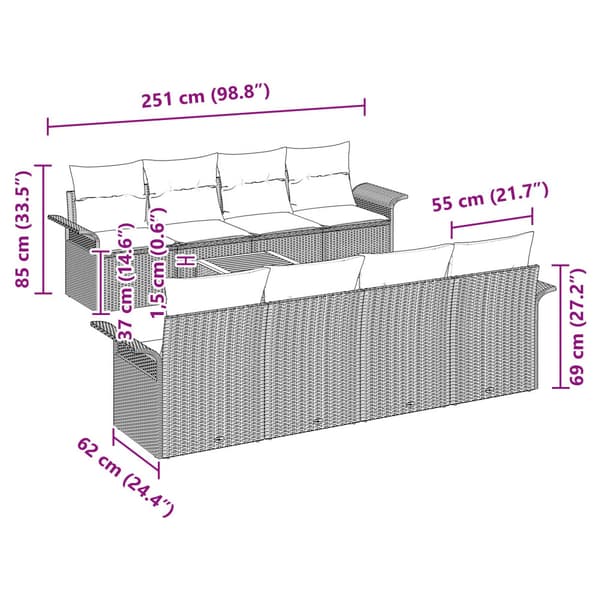 Trädgårdsoffset med kudde 9 pcs Beige konstrotting