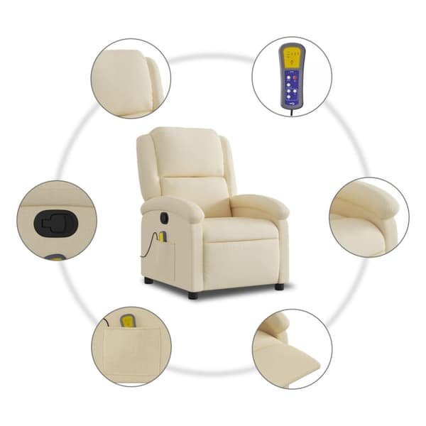 Massagefåtölj krämfärgad tyg