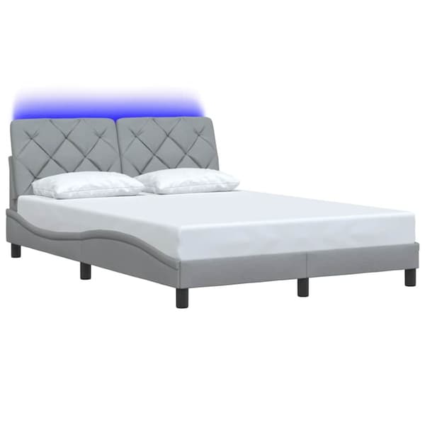 Bed Frame with LED without Mattress Light Grey 140x200 cm Fabric