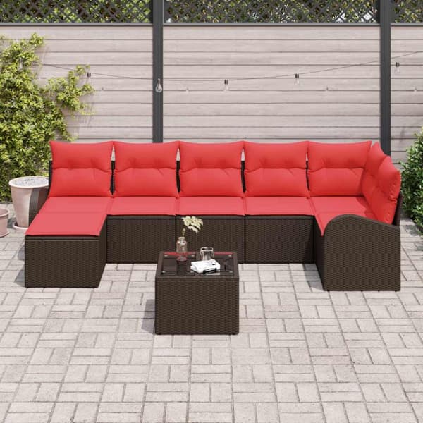 Trädgårdsoffset med kudde 8 pcs Brun Poly Rattan