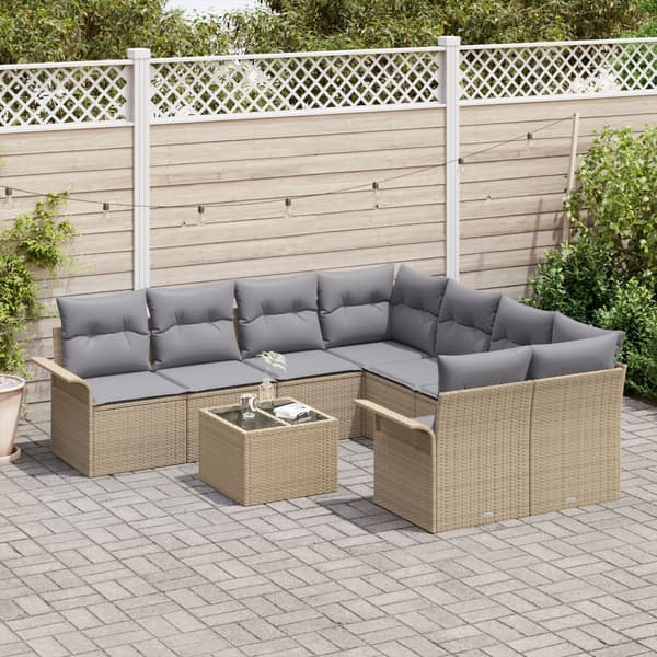 Trädgårdsoffset 9 pcs Beige Poly rattan