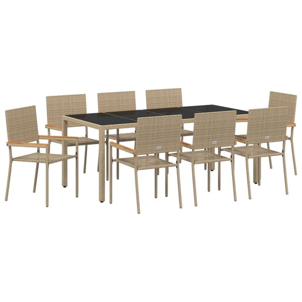 Trädgårdsmöbelset 9 pcs Beige konstrotting