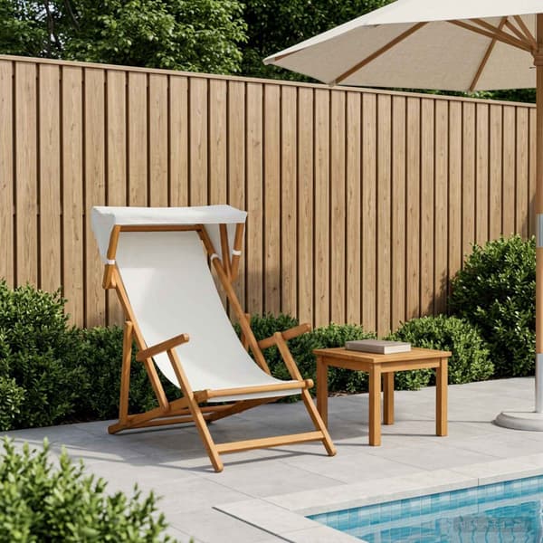 Deck Chair 3 Position Massiv Eukalyptus Trä Gräddvit