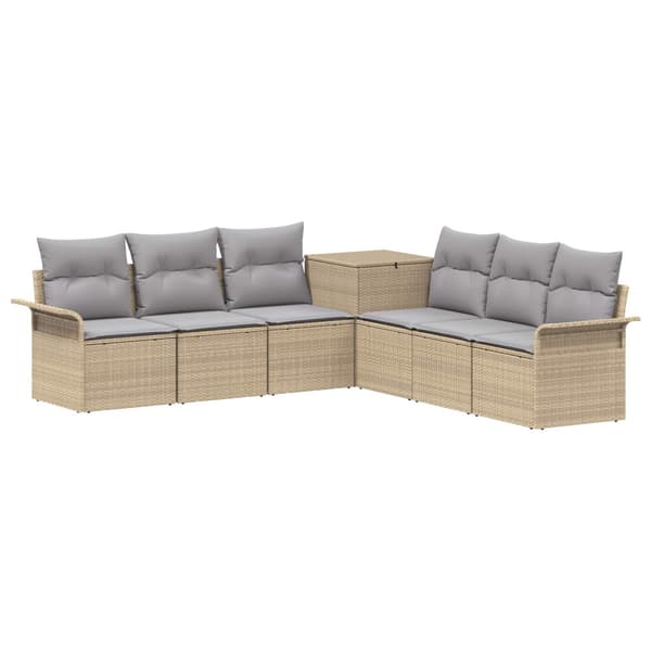 Soffset 7 st Beige och Ljusgrå Poly Rattan och stål