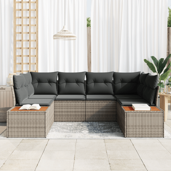 Trädgårdsoffset med kudde med lagring 6 pcs Grå Polyrattan