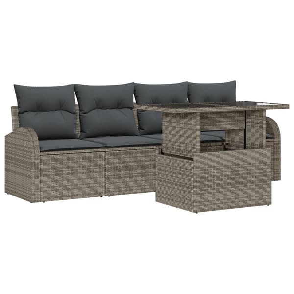 Trädgårdsoffset med kudde 5 pcs Grå Poly rattan