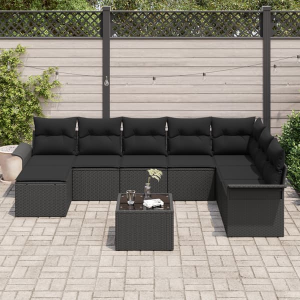 Trädgårdsoffset med kudde med lagring 9 pcs Beige Poly rattan