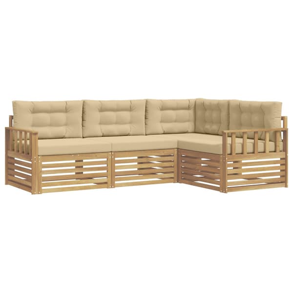 Utomhussoffset med kudde 5 pcs Vit och Beige Polyester