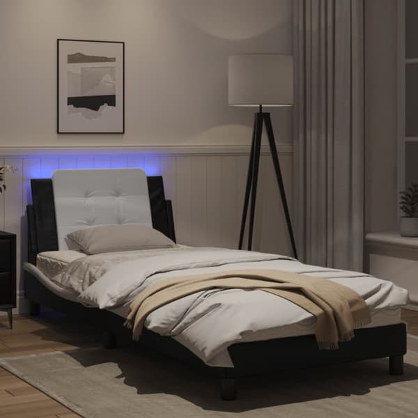 Bed Frame with LED without Mattress "Zadar" Black and White 80x200 cm