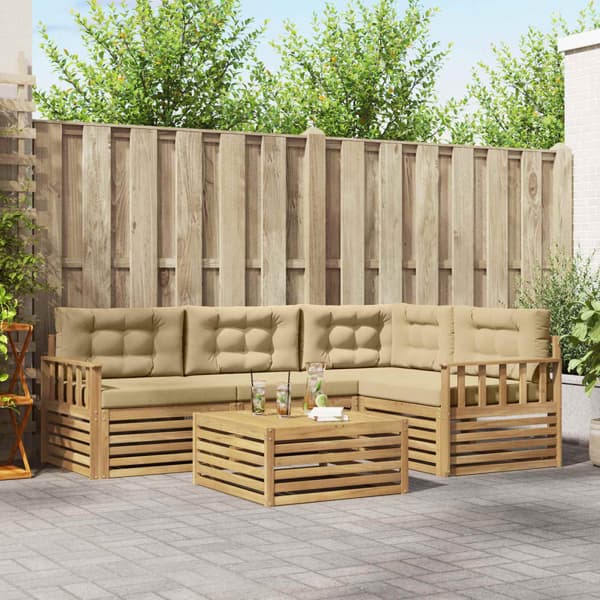 Utomhussoffset med kudde 6 pcs Vit och Beige Polyester