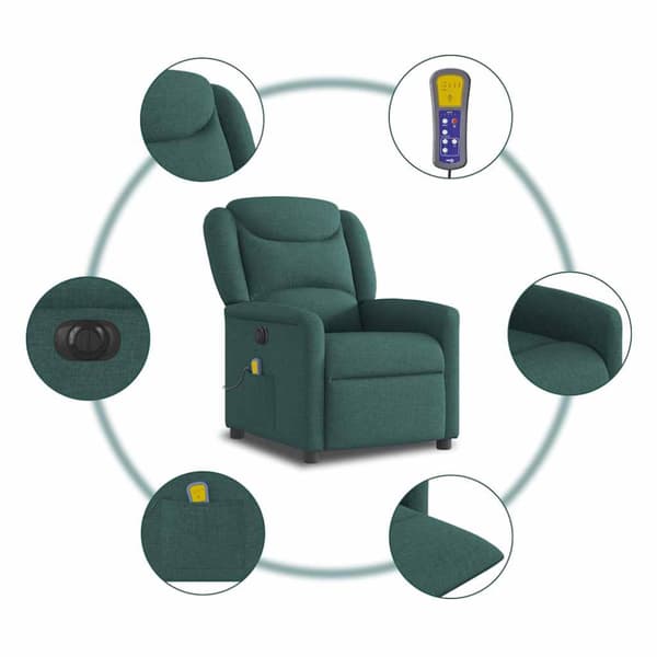 Elektrisk massagefåtölj mörkgrön tyg
