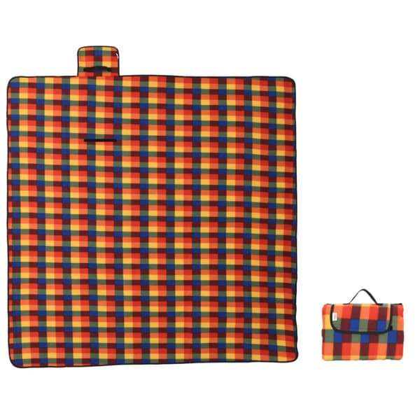 Picknickfilt vikbar flerfärgad pläd 200x200 cm sammet