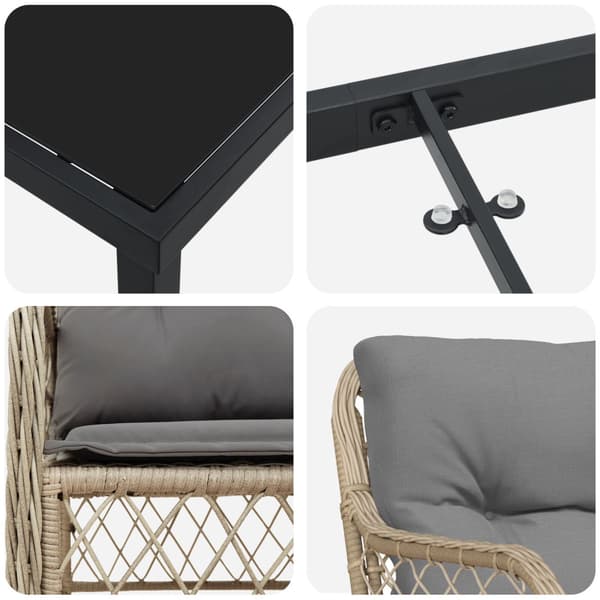Trädgårdsmöbelset med kudde 9 pcs Beige konstrotting