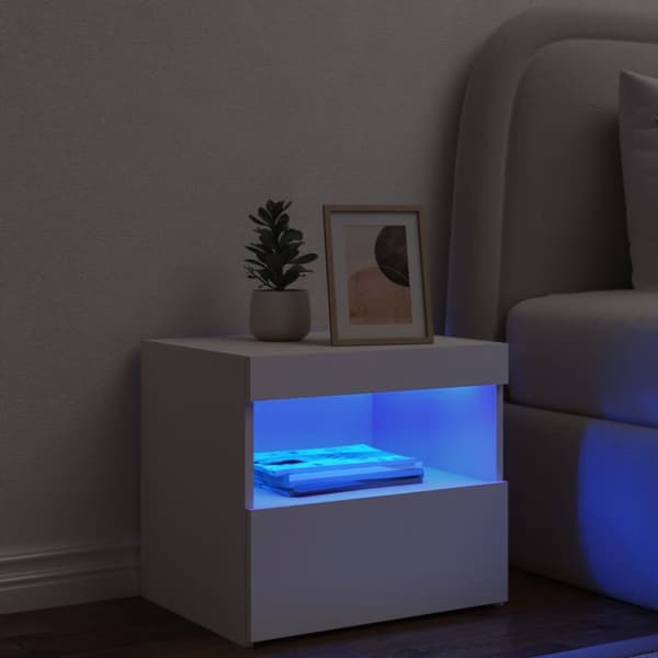 Sängbord med LED vit 50x40x45 cm