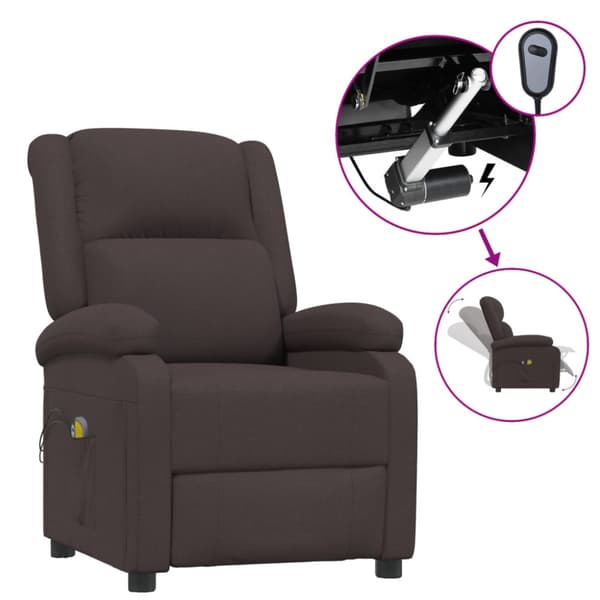 Elektrisk massagefåtölj mörkbrun tyg