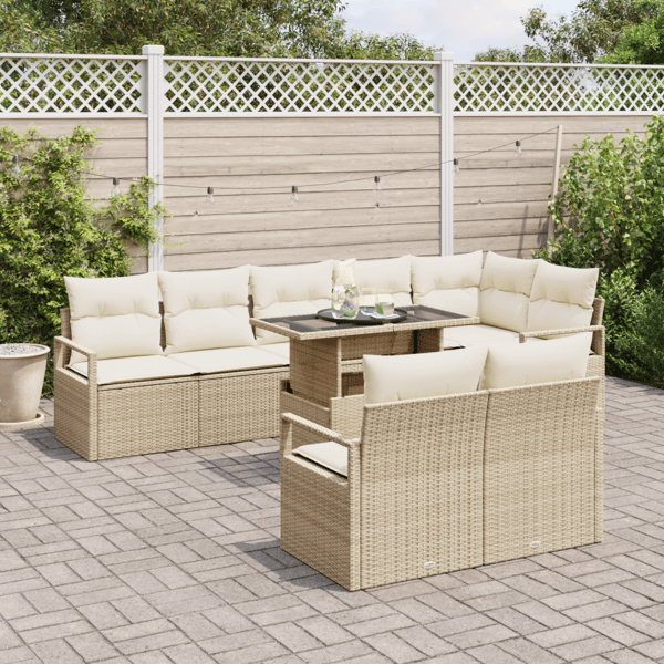 Trädgårdsoffset med lagring 9 pcs Beige Poly rattan