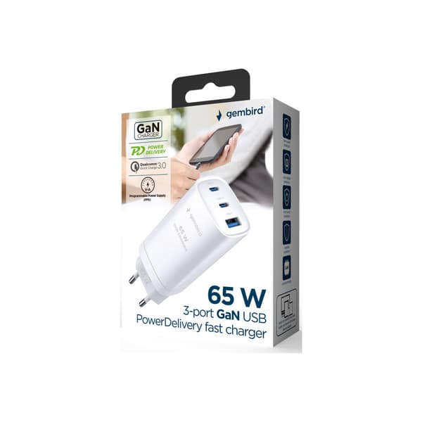 Gembird strömadapter - USB, USB-C - 65 watt