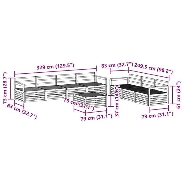 Utomhussoffset 8 pcs Naturfärg