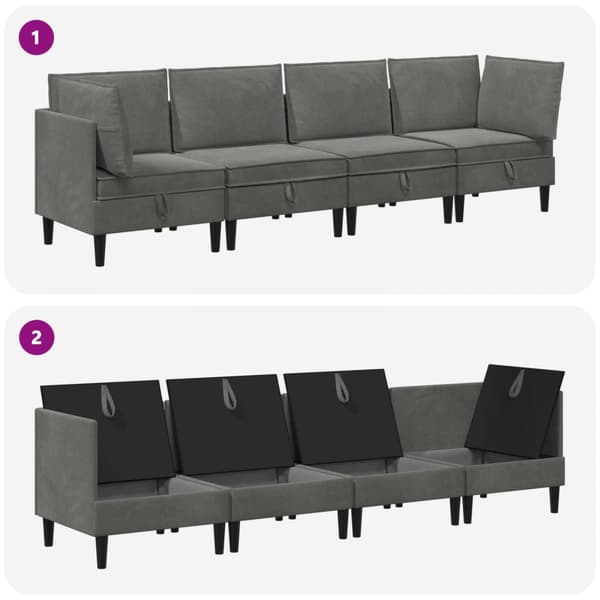 Möbelset för vardagsrummet med kudde 4 pcs Mörkgrå Sammet
