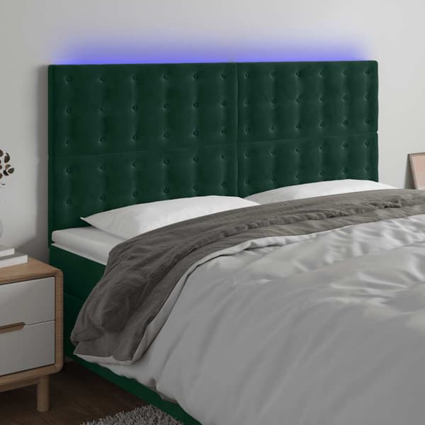 Sänggavel LED mörkgrön 160x5x118/128 cm sammet