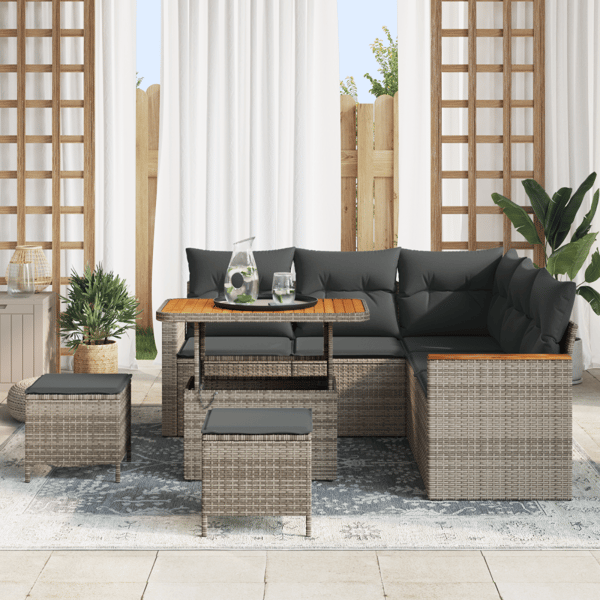 Trädgårdsoffset med kudde 8 pcs Grå Poly rattan