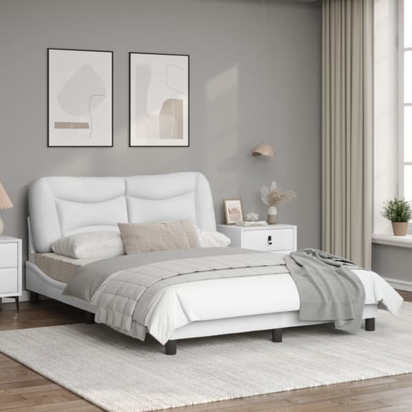 Bed Frame with LED without Mattress "Hvar" White 140x190 cm
