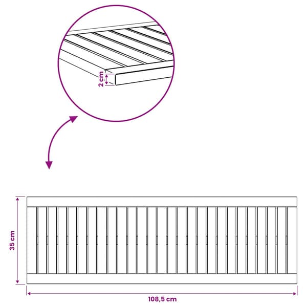 Bordsskiva 108,5 x 35 x 2 cm Rektangulär Massivt Akaciaträ