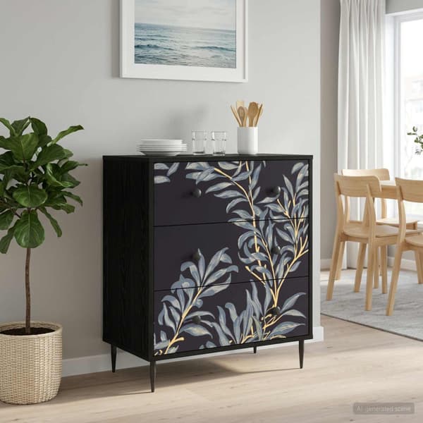 Kommode DOKKUM Blå ormbunkstryck 66 x 36,5 x 76 cm Svart ek