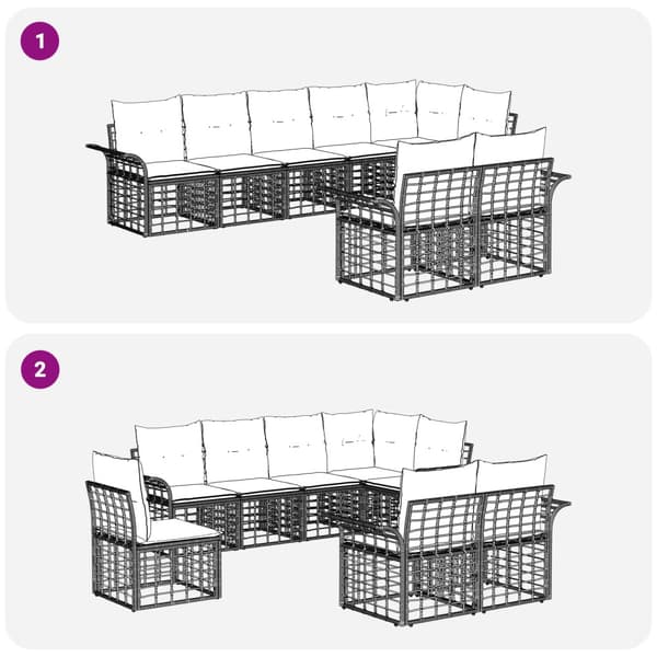Utomhussoffset 8 pcs Svart och Mörkgrå konstrotting