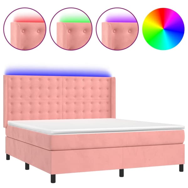 Ramsäng med madrass rosa & LED 180x200 cm sammet