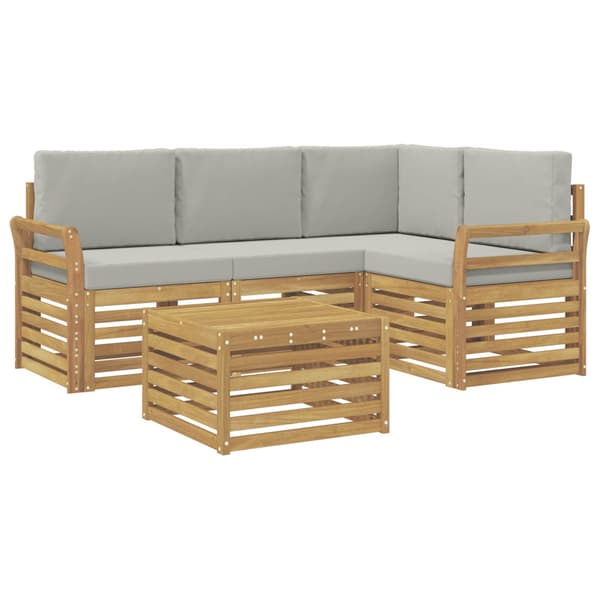 Utomhussoffset 5 pcs Vit och ljusgrå 59 x 59 x 37 cm Polyester