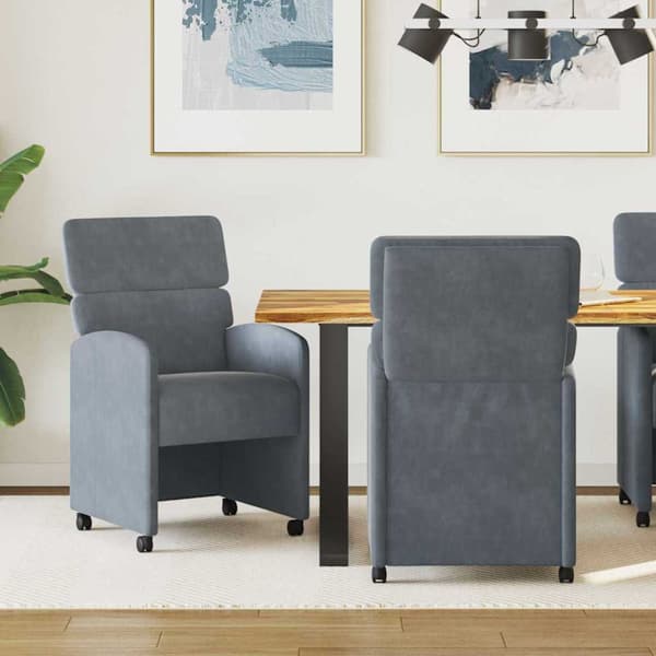 Matstolar med hjul 2 pcs Mörkgrå 58 x 65 x 98 cm Sammet