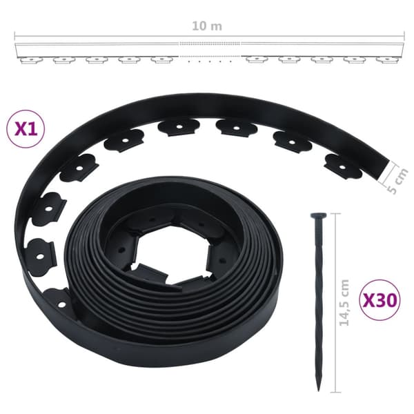 Flexibel gräskant med 30 spett 10 m 5 cm