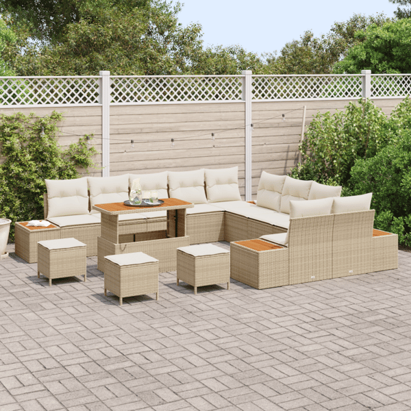Trädgårdsoffset med kudde med lagring 14 pcs Beige Poly rattan