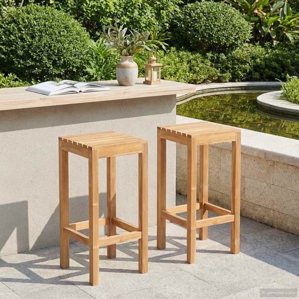 Barpall 2 pcs Brun Massivt teakträ
