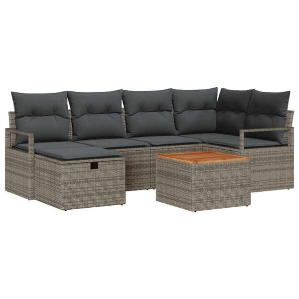Trädgårdsoffset med kudde med lagring 7 pcs Grå Poly rattan