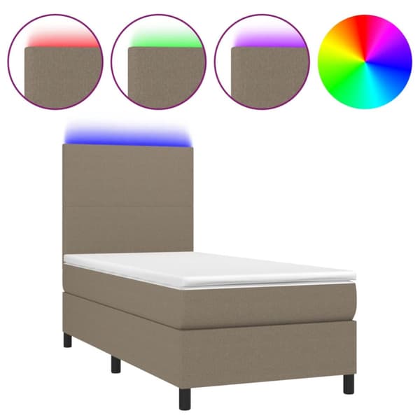 Ramsäng med madrass & LED taupe 90x200 cm tyg