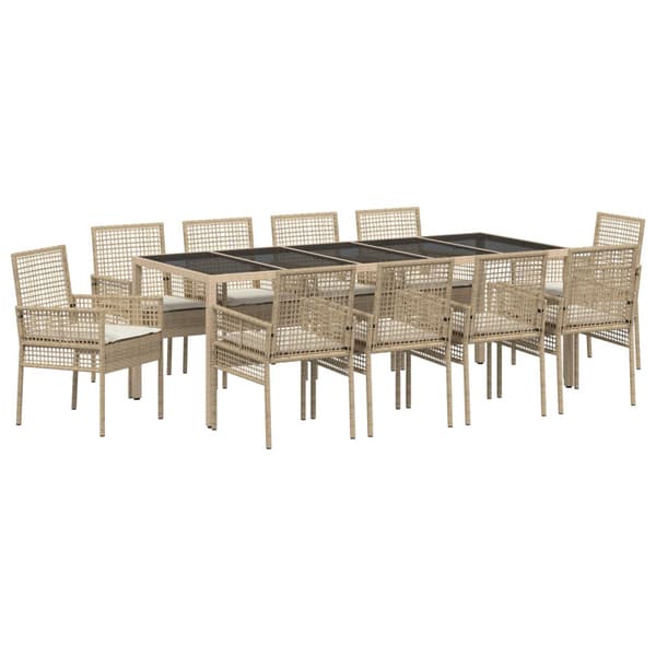 Trädgårdsmöbelset 11 pcs Beige konstrotting