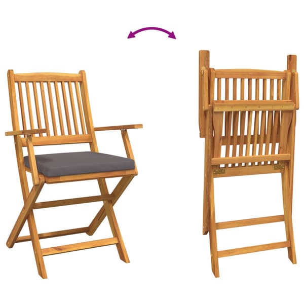 Fällstol med kudde 2 pcs Brun Massivt akaciaträ