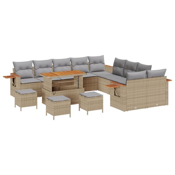 Trädgårdsoffset med kudde 14 pcs Beige och Ljusgrå