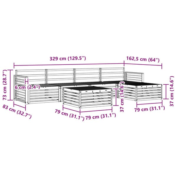 Utomhussoffset 6 pcs Naturfärg