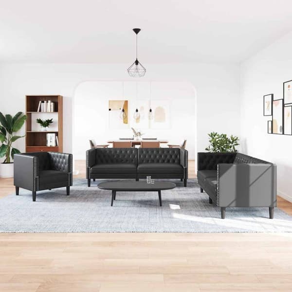 Vardagsrumsoffa 3 st Svart Konstläder