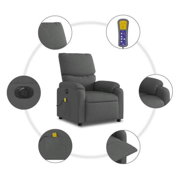 Elektrisk massagefåtölj mörkgrå tyg